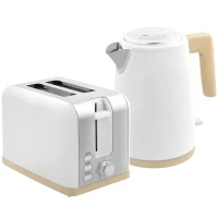 HOMCOM Ensemble bouilloire et grille-pain, 1,7L, 2200W, grille-pain 2 tranches avec 7 niveaux de brunissage, blanc(m-11)