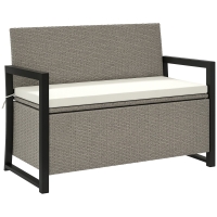 Outsunny Panchina da Giardino 2 Posti con Cassapanca da 151.5L in Rattan con Schienale, Braccioli e Cuscino, Crema