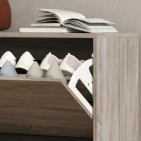 HOMCOM Ensemble d'Entrée 3 Pièces avec Meuble à Chaussures, Portemanteau et Miroir, en Bois et Verre, couleur Bois et Blanc(m-4)