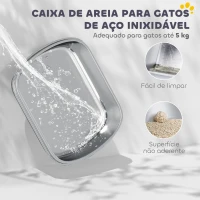 PawHut Caixa de Areia para Gatos em Aço Inoxidável com Tampa Caixa de Areia com Bolsa Desodorizante e Pá 52,4x41,3x39,9 cm Cinzento(m-4)