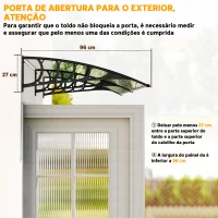 Outsunny Marquise de Proteção 200x96 cm Marquise Exterior para Portas e Janelas contra o Sol e Chuva com Suporte de PP Policarbonato Transparente(m-7)