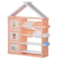 HOMCOM Estantería Infantil de Juguetes con Armario Estantes 4 Cajas y 3 Cestas Organizador de Almacenaje para Habitación de Niños Sala Juegos 128x34x155 cm Naranja Pastel(m-1)