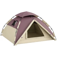 Outsunny Tenda da Campeggio 2 Posti con 2 Finestre e Gancio, in Poliestere e Fibra di Vetro, 225x190x130 cm, Cachi(m-1)