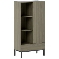HOMCOM Aparador para Sala Moderno com Gaveta Prateleira Ajustável e 3 Compartimentos Abertos 60x34x121 cm Madeira(m-1)