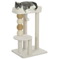 PawHut Arbre à Chat avec Panier, Plateforme et Balle Jouet, en Bois, Peluche et Jute, 48,5x40x76 cm, Beige(m-5)