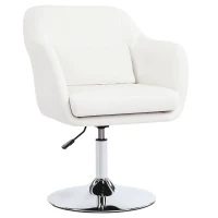 HOMCOM Cadeira de Escritório Giratória 360° Tamborete de Bar Cozinha Cabeleireiro com Encosto Envolvente Altura Ajustável 60x60x79-91 cm Branco(m-10)