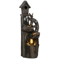 Outsunny Fontaine de Cascade 2 en 1 avec Maisonnette pour Oiseaux avec Lumières LED et Pompe Caractéristique de Jardin avec Troncs Multicolore(m-6)