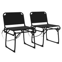 Outsunny Set de 2 Scaune Pliante Multifuncționale, Scaun de Camping, Cadru Metalic și Țesătură Oxford, 51x58x72 cm, Negru(m-11)