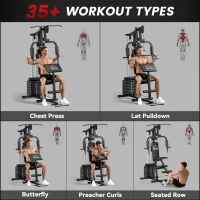 HOMCOM Stazione Fitness Multifunzione Power Tower con Pesi fino 45kg e Panca Imbottita, 135x103x210cm(m-4)