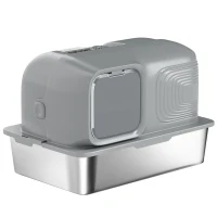 PawHut 65L Extra Large Stainless Steel Litter Tray with Plasma Deodoriser System, High Sided, Easy to Clean & Odour-Resistant(m-11)