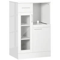 HOMCOM Buffet Moderne avec Armoires et Tiroir en Bois et Verre, 60x40x95cm, Blanc(m-5)