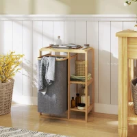 HOMCOM Panier à Linge avec Sac Amovible et Étagères à Lattes en Bambou, 50x32x70 cm, Gris(m-2)