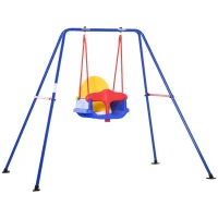 Outsunny Columpio para Niños 6-36 Meses con Soporte de Metal Asiento y Cinturón de Seguridad con Hebilla para Exteriores Carga Máx. 30kg 140x110x120cm Multicolor(m-1)