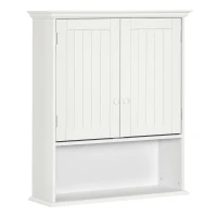 kleankin Armario Baño de Pared con 2 Puertas Estante Interior Ajustable y Compartimento Abierto Mueble Auxiliar Suspendido Multiusos para Cocina 60x20x70,5 cm Blanco(m-10)