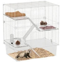 PawHut Cage pour Rongeurs Multi-niveaux avec Accessoires Inclus, en Acier, PET et PS, 73x47x80 cm, Blanc(m-5)