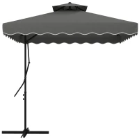 Outsunny Parasol de jardin, Parasol déporté, bordure décorative, toit ventilé, structure en métal, 2,4x2,4x2,6m, Gris foncé(m-7)