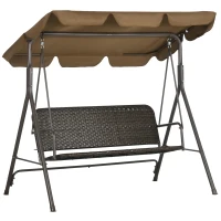 Outsunny Balancín de Jardín Exterior de 3 Plazas con Toldo Ajustable Asiento de Ratán PE y Reposabrazos 167x112x153 cm Marrón(m-1)