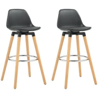 HOMCOM Conjunto de 2 Bancos de Bar Estofado em PU Bancos Altos de Cozinha com Pés de Madeira 38,5x42,5x91 cm Preto(m-10)