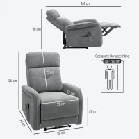 HOMCOM Fauteuil de Massage avec Télécommande, 8 Points de Massage, Chauffage Lombaire, Port USB, Sac Latéral, Fauteuil Rembourré, Gris(m-3)