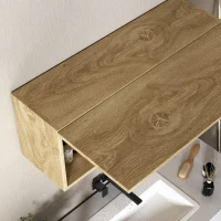 HOMCOM Meuble de Salle de Bain Mural avec Porte Basculante et Étagères, 80x25x30 cm, Bois Naturel(m-4)