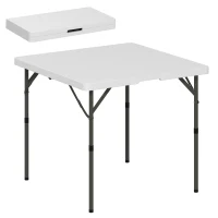 Outsunny Table de pique-nique, Table de camping pliante, réglable en hauteur, pour fêtes de jardin, camping, plastique, métal, Blanc(m-7)