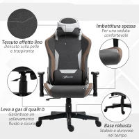 Vinsetto Chaise de Gaming Inclinable à 150° avec Fonction Balancelle, Appuie-tête et Coussin Lombaire, Gris(m-3)