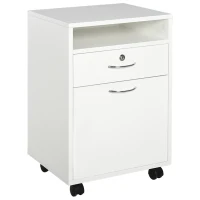 HOMCOM Armoire de Bureau avec 2 Clés, Tiroir, Armoires et 4 Roues en Bois Blanc, 40x35x60cm(m-6)