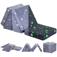 AIYAPLAY Modulares Spielsofa-Set für Kinder, 5-teilig, Treppe, Matratze, Pony- und Sternenmuster, leuchtet im Dunkeln, Grau(m-10)