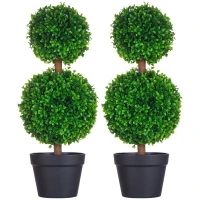 HOMCOM Lot de 2 arbres buis artificiel double boules avec tronc et pot inclus - hauteur 60 cm vert(m-1)