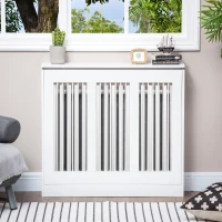 HOMCOM Cache-Radiateur à Lattes Moderne et Élégant pour la Maison, en MDF et Acier, 90x18x84cm, Blanc(m-2)