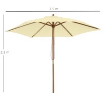 Outsunny 2.5 m Wooden Umbrella Parasol-Cream(m-3)