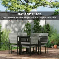 Outsunny Salon de jardin extérieur en résine tressée 8 places avec coussins et plateau en verre trempé, gris(m-4)