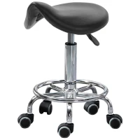 HOMCOM Tabouret Réglable en Hauteur avec 5 Roulettes et Assise Ergonomique Rembourrée en Mousse, 36,5x37,5x51-66 cm, Noir(m-1)