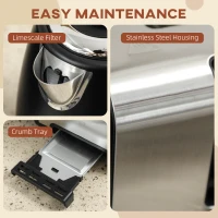 HOMCOM Stainless Steel Kettle and Toaster Set, 1.7L 3000W Rapid Boil Jug Kettle with UK Strix Thermostat, Limescale Filter, 4 Slice Toaster with 7 Browning Controls, Crumb Tray, Black and Silver Tone(m-7)