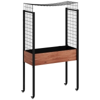 Outsunny Huerto Urbano Elevado con Enrejado Mesa Jardinera con Ruedas con Orificios de Drenaje para Plantas 110x49x190 cm Marrón