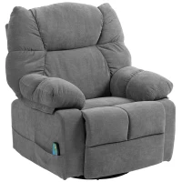 HOMCOM Fauteuil relaxant avec fonction de massage, fonction d'inclinaison, fauteuil de massage pivotant, 4 poches latérales et télécommande, Gris foncé(m-7)