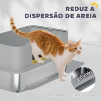 PawHut Caixa de Areia para Gatos em Aço Inoxidável XL Caixa de Areia para Gatos com Borda Alta e Pá 60x40x29,5 cm Cinzento(m-6)