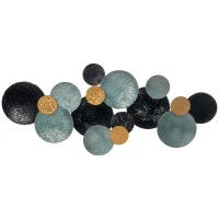 HOMCOM 3D-Wanddekoration mit Kreisen 121 cm x 4 cm x 53 cm Metall Blau + Schwarz(m-1)