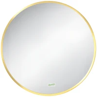 kleankin Specchio Bagno Rotondo con Cornice da Parete in Lega di Alluminio, Ø50x2cm, Oro(m-1)