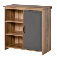 HOMCOM Meuble Polyvalent avec Étagères et Placard en Bois avec Porte en Métal, Meuble pour Salon et Cuisine, 80x35x82cm, Marron Gris(m-5)