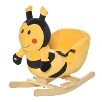 HOMCOM Animal à Bascule pour Enfants en Forme d'Abeille en Bois de Peuplier avec Musique, 60x33x45 cm, Jaune et Noir(m-5)