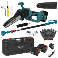 Outsunny Tronçonneuse 2-en-1 Mini 580W avec Batterie 8000mAh Verrouillage de Sécurité 8 Pouces 42 x 29 x 10,5 cm Bleu(m-1)