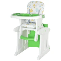 HOMCOM Trona para Bebés 2 en 1 para 6 Meses a 6 Años Transformable en Mesa y Silla Multifuncional Ajustable en 3 Posiciones Respaldo Alto Acolchado con 2 Bandejas Extraíbles 57x59x105 cm Verde(m-10)