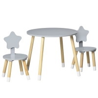 HOMCOM Juego de Mesa y 2 Sillas de Madera para Niños Mesa Redonda Ø59x50 cm y Sillas Ø28x51 cm Muebles Infantiles Gris