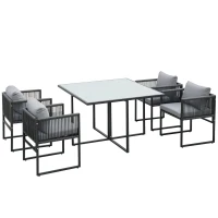 Outsunny Set da Giardino 5 Pezzi in Rattan, 4 Sedie da Giardino e Tavolo da Pranzo con Piano in Vetro(m-1)