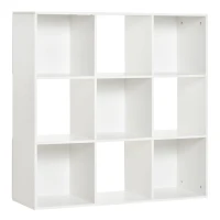 HOMCOM Bibliothèque Blanche pour Maison et Bureau, Étagère au Design Moderne avec 9 Compartiments en Bois, 91,5 x 29,5 x 91,5 cm(m-6)