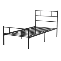 HOMCOM Structure de Lit Simple en Acier 90x200cm avec Lattes, Tête et Pied de Lit, Noir(m-1)