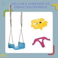 Outsunny Balançoire pour enfants 3-en-1, ajustable en hauteur, dossier amovible, pour intérieur et extérieur, bleu+jaune, 42 x 33 x 180 cm(m-4)