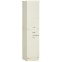 HOMCOM Colonne de Salle de Bains en Bois avec Tiroir, 2 Armoires et Étagères Ajustables, 34x34x150 cm, Couleur Bois(m-5)