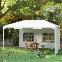 Outsunny Tonnelle de Jardin 395x295x255 cm Cenador Démontable Extérieur avec 2 Panneaux Latéraux 2 Fenêtres Anti-UV pour Terrasse Patio Blanc(m-4)